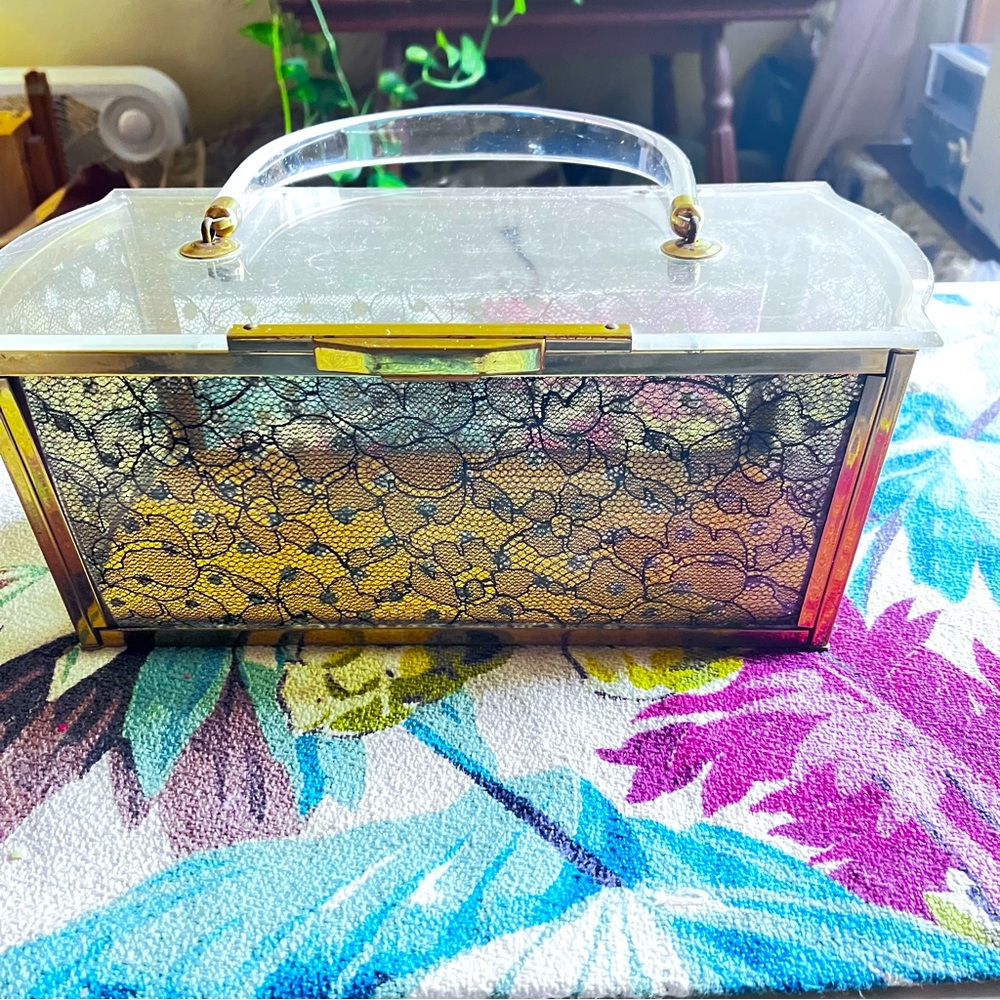 Elegant Gold and Black Lace Handbag